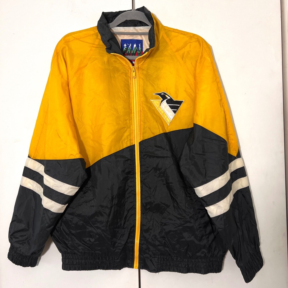 Vintage 90s Fans Gear Windbreaker Jacket Mens M Pittsburgh Penguins Yellow Black